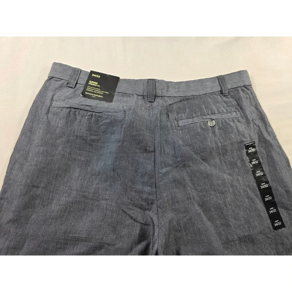 Banana Republic Gavin Straight Fit Pants Mens 34x32 Gray Linen Blend NEW